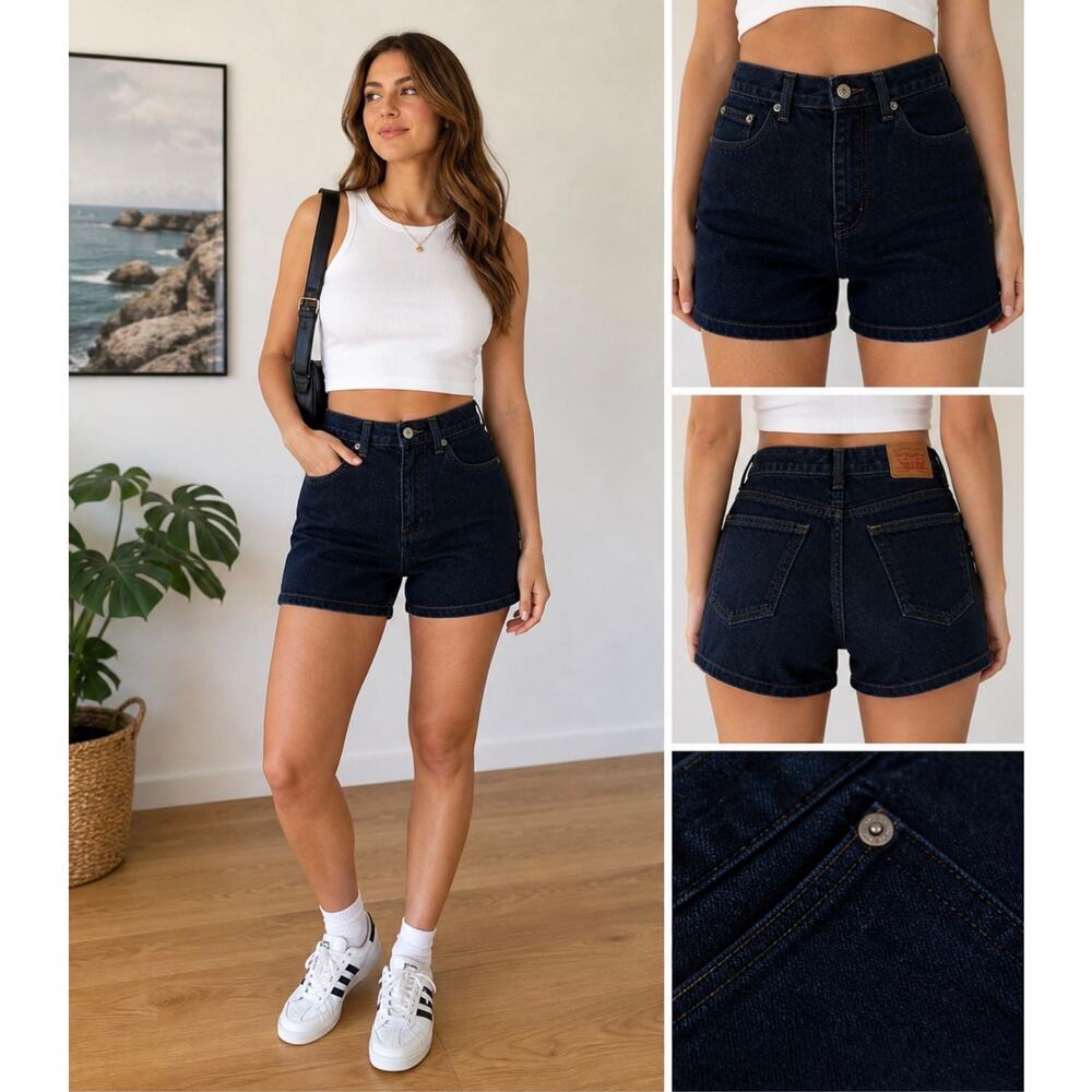 Chazzz Denim Shorts Women Size 11 Dark Wash High Rise Vintage Cotton 90s